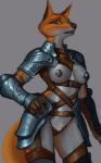 anthro armor breasts exposed female leather leather_armor metal_pasties pasties pauldron solo tassets unconvincing_armor vambrace hawkilla canid canine fox mammal hi_res