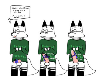 animal_genitalia animal_penis anthro balls becoming_erect big_balls big_penis bodily_fluids bow_ribbon canine_genitalia canine_penis clothing collar cute_fangs erection excessive_genital_fluids excessive_precum eyewear fangs femboy footwear genital_fluids genitals glasses holiday_message holidays huge_penis knot long_socks male nerd penis precum ribbons socks solo sweater teeth text throbbing throbbing_penis topwear torn_clothing torn_footwear torn_socks vein veiny_balls veiny_knot veiny_penis foxfreeguy christmas until_it_snaps roddy_(foxfreeguy) canid canine fox mammal absurd_res english_text hi_res meme