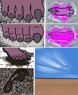 blood bodily_fluids building claws colored_blood crushed_building feet female foot_fetish footprint outline solo stepping_on_another stomping toe_claws unusual_blood unusual_bodily_fluids idel mothra_(series) toho mothra kaiju monster comic hi_res