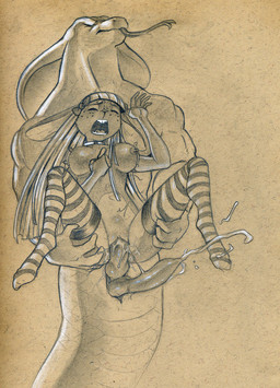 2_penises abdominal_bulge accessory animal_genitalia animal_penis anthro anthro_penetrated apode big_ears bodily_fluids bow_ribbon breasts buckteeth canine_genitalia canine_penis clitoris cloaca cloacal_penis clothing collar cum cum_drip cum_in_vagina cum_inside cum_splatter cumshot diphallism dripping duo ejaculation erect_nipples erection eyes_closed female female_penetrated forked_tongue freckles from_behind_position genital_fluids genitals glistening glistening_hair grabbing_both_legs grabbing_both_thighs grimace hair hair_accessory hair_bow hair_ribbon hemipenes interspecies knot larger_male legless legwear long_hair long_tongue looking_pleasured male male/female male_penetrating male_penetrating_female mostly_nude multi_genitalia multi_penis navel nipples orgasm_face pattern_clothing pattern_legwear pattern_stockings penetration penile penile_penetration penis penis_in_vagina predator/prey ribbons serpentine sex simple_background size_difference smaller_anthro smaller_female snake_hood spread_legs spreading stockings striped_clothing striped_legwear striped_stockings stripes sweat sweatdrop tan_background teeth textured_background tongue tongue_out vaginal vaginal_penetration vulva tush_(artist) draconcopode hare lagomorph leporid mammal naga reptile scalie snake 2017 hi_res monochrome sepia