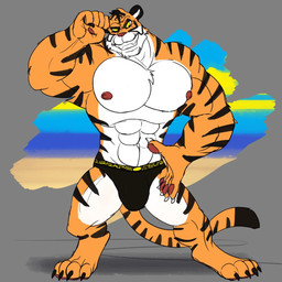 4_toes 5_fingers abs abstract_background anthro areola biceps big_chest big_muscles biped black_claws black_stripes broad_shoulders bulge cheek_tuft chin_tuft claws clothed clothing countershade_face countershade_torso countershading digitigrade dipstick_tail facial_tuft fangs feet finger_claws fingers fist fur grey_background head_tuft inner_ear_fluff male markings muscular muscular_anthro muscular_male narrowed_eyes navel nipples orange_body orange_fur pawpads paws pecs pink_nipples pink_nose pink_pawpads shadow sharp_teeth simple_background smile snout solo standing stripes tail tail_markings teeth tight_clothing toe_claws toes toothy_smile top_heavy tuft underwear underwear_only white_body white_claws white_fur yellow_eyes ageaus epic_games fortnite oscar_(fortnite) felid mammal pantherine tiger 1:1 2025 flat_colors hi_res