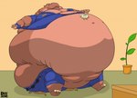 3_toes 4_fingers anthro belly belt big_belly bottomwear clothing dessert doughnut feet fingers food holding_doughnut holding_food holding_object huge_belly hyper hyper_belly immobile inside male morbidly_obese morbidly_obese_anthro morbidly_obese_male navel obese obese_anthro obese_male overweight overweight_anthro overweight_male pants pastry plant plant_pot police police_officer police_uniform potted_plant puffed_cheeks shirt sitting solo toes topwear torn_clothing uniform dino.d.dice disney zootopia officer_higgins common_hippopotamus hippopotamid mammal 2016