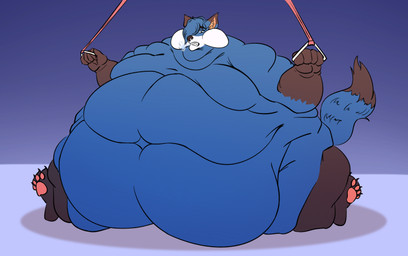 anthro big_butt blue_body blue_eyes blue_fur blue_hair breath butt chubby_cheeks exhaling fat_rolls fur getting_fat getting_up hair immobile male morbidly_obese morbidly_obese_anthro morbidly_obese_male obese obese_anthro obese_male overweight overweight_anthro overweight_male panting pawpads paws solo weight_gain tubbytunes canid canine fox mammal absurd_res hi_res