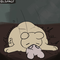 ambiguous_gender anthro belly big_belly dizzy duo falling falling_over male on_top_of_another onomatipoeia overweight rumbling_stomach surprised white_body lspagf rain_world videocult gourmand_(rain_world) survivor_(rain_world) slugcat 1:1 absurd_res hi_res