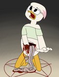 anthro blood bodily_fluids bottomless clothed clothing disembowelment female gore guts intestines occult_symbol open_mouth organs pentagram ritual_suicide shirt solo suicide symbol tongue topwear torture young young_female aaron_amethyst disney ducktales ducktales_(2017) lena_(ducktales) absurd_res hi_res