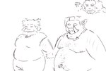 anthro arm_hair armor beard belly belly_hair body_hair bottomwear breasts chest_hair clothing duo ear_piercing facial_hair hairy hand_holding headgear helmet jewelry loincloth male male/male moobs nipples overweight overweight_anthro overweight_male piercing stomach_hair tusks strvmpet a_minecraft_movie microsoft minecraft mojang xbox_game_studios general_chungus steve_(a_minecraft_movie) domestic_pig human mammal piglin suid suine sus_(pig) digital_media_(artwork) monochrome