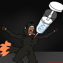 anthro black_body black_fur claws drugs fentanyl fur male open_mouth simple_background solo standing teeth tongue tongue_out toiletdestroyer casualties:_unknown canid canine expie_(gunsawian) gunsawian mammal meme