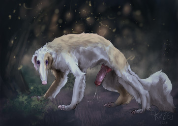 anatomically_correct anatomically_correct_genitalia anatomically_correct_penis animal_genitalia animal_penis bodily_fluids canine_genitalia canine_penis feral forest_background genital_fluids genitals male penis precum solo el_kyze kyze_(el_kyze) borzoi canid canine canis domestic_dog hunting_dog mammal sighthound hi_res