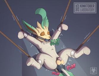 anal anal_penetration ball_gag bdsm bondage bound chastity_cage chastity_device dildo dildo_in_ass dildo_insertion feral fucking_machine gag gagged machine male male_penetrated object_in_ass penetration restraints sex_toy sex_toy_in_ass sex_toy_insertion solo spread_arms spread_legs spreading n1k0 kinktober kinktober_2025 nintendo pokemon eeveelution generation_4_pokemon leafeon pokemon_(species) 2025 hi_res