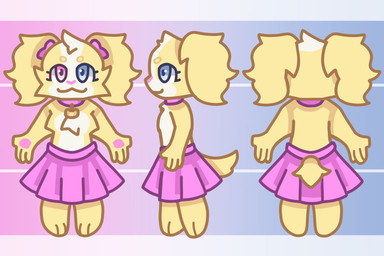 anthro blue_eyes clothing collar female happy heterochromia pigtails pink_clothing pink_collar pink_eyes pink_hair_bow pink_nose rear_view side_view smile smiling_at_viewer solo yellow_body young young_anthro young_female anonymous_artist dollie_(triixs) bird_dog canid canine canis cocker_spaniel domestic_dog hunting_dog mammal spaniel 3:2 hi_res model_sheet