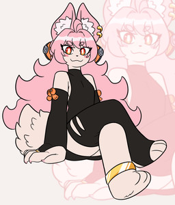 3_toes 5_fingers :3 anklet anthro arm_warmers armwear big_ears black_arm_warmers black_armwear black_clothing black_leg_warmers black_legwear black_shirt black_topwear blush blush_lines claws clothing eyebrow_through_hair eyebrows feet female fingers fluffy fluffy_tail furgonomic_piercing furgonomics gold_(metal) gold_jewelry hair inner_ear_fluff jewelry leg_warmers legwear looking_at_viewer piercing pink_claws pink_ears pink_eyebrows pink_hair red_eyes ring ring_piercing shirt sitting sleeveless_shirt solo tail toeless_legwear toes topwear torn_clothing translucent translucent_hair tuft white_sclera nerdyreindeer mihoyo zenless_zone_zero zhao_(zenless_zone_zero) lagomorph leporid mammal rabbit thiren 2026 hi_res