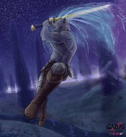 anthro armor belly bottomwear clothing detailed_background fight fur holding_object holding_weapon male melee_weapon muscular muscular_anthro muscular_male nipples nude pecs scar solo sword weapon gazuki elden_ring fromsoftware blaidd_(elden_ring) canid canine canis mammal wolf digital_media_(artwork) hi_res