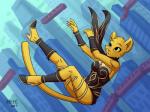 anthro breasts city cosplay falling female fur solo yellow_body yellow_fur yellow_sclera heresy_(artist) gravity_rush microsoft prequel_adventure sony_corporation sony_interactive_entertainment the_elder_scrolls katia_managan felid khajiit mammal 2017 4:3 crossover digital_media_(artwork) full-length_portrait hi_res portrait shaded