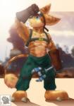 abs anthro biceps bodily_fluids clothed clothing fur gloves green_eyes handwear male muscular muscular_anthro muscular_male nipples pecs solo stripes sweat topless ryuu_majin ratchet_and_clank sony_corporation sony_interactive_entertainment ratchet_(ratchet_and_clank) lombax mammal 2018 digital_media_(artwork)