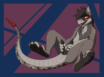 2_penises animal_genitalia animal_penis anthro bottomwear clothing erection feet foot_focus full_foot_pawpads full_pad fur genitals grey_body grey_fur grey_scales hemipenes heterochromatic_scleras heterochromia male markings masturbation multi_genitalia multi_penis orange_eyes pawpads paws penis red_body red_eyes red_markings red_scales scales scar shirt shorts topwear indigo_the_dragon fallout microsoft venrho_(razim) canid canine canis coyote hybrid mammal night_stalker_(fallout) reptile scalie snake 2026 absurd_res alpha_channel hi_res
