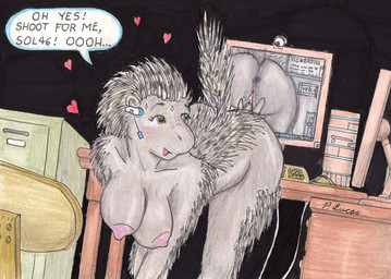 anthro anus bent_over bodily_fluids breasts butt cam_show camera computer dialogue electronics female fingering fingering_self genitals headgear headphones headset heart_symbol internet livestream masturbation nipples nude solo sweat text vaginal vaginal_masturbation vulva webcam paul_lucas mammal porcupine rodent english_text traditional_media_(artwork)