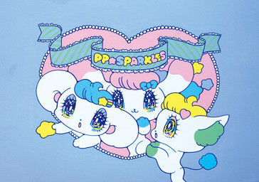 accessory alternative_fashion ambiguous_gender anthro bangs big_eyes blue_hair bow_ribbon butt chibi eyelashes fairy_kei fur glistening glistening_eyes group hair hair_accessory hair_bow hair_ribbon hairclip j-fashion kemono markings nude on_model open_mouth ribbons simple_background sparkles tail text trio tuft white_body yurie_sekiya peropero_sparkles cune_(peropero_sparkles) melo_(peropero_sparkles) rue_(peropero_sparkles) alien domestic_cat felid feline felis lagomorph leporid mammal mouse murid murine rabbit rodent english_text hi_res official_art pastel_theme traditional_media_(artwork)
