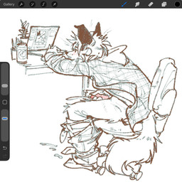 anthro art_program_in_frame belt beverage_can bodily_fluids bottomwear bottomwear_down chair clothed clothing computer cum drawing_program ejaculation electronics flannel_shirt floppy_ears furniture genital_fluids hair hood knee_tuft laptop leg_tuft looking_at_porn male masturbation on_chair open_belt oral pants pants_down partially_clothed plant pornography sitting sitting_on_chair solo tail tuft user_interface serpent_x canid canine fox mammal hi_res sketch