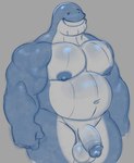 anthro balls barazoku biceps big_pecs blue_body blue_glans blue_nipples circumcised clenched_teeth digital_media_(artwork) flaccid generation_3_pokemon genitals glans hi_res humanoid_genitalia humanoid_penis hunnipanda looking_at_viewer male monochrome musclegut muscular muscular_anthro muscular_male narrowed_eyes naughty_face navel nintendo nipples nude overweight overweight_anthro overweight_male pecs penis pokemon pokemon_(species) simple_background sketch slightly_chubby smile solo standing teeth thick_thighs wailord