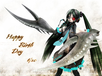 arm_tattoo black_bottomwear black_clothing black_skirt blue_eyes blue_necktie bottomwear carrying_another clothed clothing cosplay crab_claw female green_hair grey_clothing grey_shirt grey_topwear hair happy_birthday long_hair looking_at_viewer machine necktie on_head open_clothing open_shirt open_topwear pincers shirt simple_background skirt solo spikes spikes_(anatomy) tattoo text topwear twintails_(hairstyle) white_background deino_(artist) deino_(modeler) vocaloid calne_ca hatsune_miku nato-kun animal_humanoid arthropod arthropod_humanoid crab_humanoid crustacean crustacean_humanoid humanoid marine marine_humanoid robot robot_humanoid 2009 3d_(artwork) 4:3 autodesk_3ds_max_(artwork) digital_media_(artwork) english_text