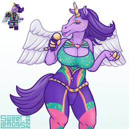 accessory anthro bedroom_eyes belt bent_legs big_breasts big_butt breast_squish breasts butt camel_toe clothed clothing electronics eyebrows eyelashes female fingers genital_outline glistening gold_(metal) gold_jewelry gradient gradient_background hair half-closed_eyes highlights_(coloring) holding_object hooved_fingers hooves horn jewelry lego_brick lips long_hair looking_at_viewer makeup microphone monotone_body monotone_hair narrowed_eyes open_mouth outline pose purple_body purple_clothing purple_hair purple_outline seductive simple_background singer singing smile solo spread_legs spread_wings spreading squish standing teeth thick_thighs tongue translucent vulva_outline white_background wide_hips wings yellow_horn sweet.lemons lego lego_vidiyo mythology equid equine horse lego_minifigure mammal mythological_creature mythological_equine pony unicorn 1:1 2022 digital_media_(artwork) hi_res reference_image shaded signature