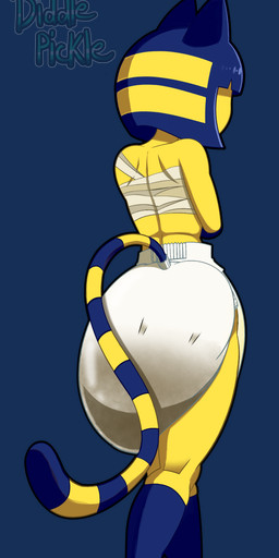 anthro bandage big_diaper clothed clothing diaper feces female looking_away pantsless rear_view soiled_diaper soiling solo tail unclean_diaper used_diaper yellow_body diddlepickle animal_crossing nintendo ankha_(animal_crossing) domestic_cat felid feline felis mammal 2021 absurd_res alpha_channel hi_res