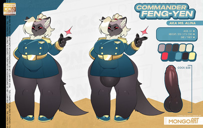 anthro bangs big_bulge bulge clothed clothed_anthro clothing disembodied_penis eyeliner eyes_closed genitals gynomorph hair intersex makeup male military_uniform penis ponytail red_eyeliner simple_background snapping_fingers solo standing stern_look thick_thighs uniform wide_hips chromapan commander_feng-yen_(kazukio) gulonine mammal marten mustelid musteline pine_marten 2022 model_sheet watermark