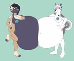 anthro belly belly_inflation belly_play belly_squeeze belly_squish belly_to_belly big_belly duo female female/female huge_belly hyper hyper_belly inflation liquid_inflation nude squish xchiseaxmargaritax claire_(xausr32) lutsy african_wild_dog canid canine canis domestic_dog husky mammal nordic_sled_dog spitz 6:5 hi_res