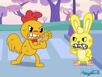 angry anthro bunny_slippers clenched_teeth clothing duo feathers fight fighting_pose fist footwear fur looking_at_another male on_model outside pose raised_fist raised_hand shoes slippers standing street teeth yellow_body yellow_feathers yellow_fur megad3 family_guy happy_tree_friends cuddles_(htf) ernie_the_giant_chicken avian bird chicken galliform lagomorph leporid mammal phasianid rabbit crossover digital_drawing_(artwork) digital_media_(artwork)