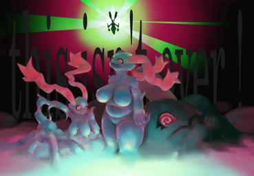 anthro belly big_belly big_breasts breasts female group slightly_chubby slime spiral spiral_eyes text thick_thighs unusual_ears rosiamn slime_diva goo_creature humanoid slimek_(atlyss) hi_res