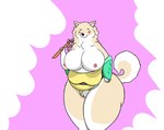 anthro big_breasts big_butt blush breasts butt clothing clothing_aside clothing_down curvy_figure exposed_breasts eyes_closed female genitals huge_breasts huge_butt huge_thighs innie_pussy obese overweight pussy solo thick_thighs voluptuous buraian287 laika_(buraian287) canid canine canis domestic_dog mammal shiba_inu spitz