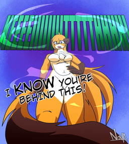 anthro blue_eyes breasts chest_tuft featureless_breasts featureless_crotch female implied_transformation looking_at_viewer looking_down looking_down_at_viewer low-angle_view macro nude simple_background solo tail text tuft worm's-eye_view nova_prowler twokinds mike_(twokinds) canid canine fox keidran mammal absurd_res english_text hi_res