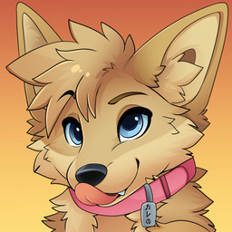ambiguous_form anthro black_nose blue_eyes cheek_tuft collar collar_only cute_fangs eyebrows facial_tuft fangs front_view fur gradient_background hair inner_ear_fluff licking licking_lips looking_up male nude pink_collar pink_tongue raised_eyebrow short_hair simple_background smile snout solo tan_body tan_fur teeth tongue tongue_out tuft feve canid canine canis domestic_dog mammal 1:1 colored digital_drawing_(artwork) digital_media_(artwork) shaded