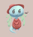 :3 anthro black_eyes blue_body blue_skin blue_tail eyelashes female smile solo standing tail jubb amphibian axolotl marine mole_salamander salamander 2019 digital_media_(artwork) pixel_(artwork) signature