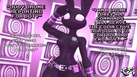 anthro belt black_clothing black_latex black_skinsuit breasts clothing dialogue electronics female female_anthro gesture hypnosis latex latex_clothing latex_skinsuit mind_control salute skinsuit solo text tight_clothing walkie-talkie psikokinetic warfaremachine_(modeler) disney zootopia judy_hopps european_rabbit lagomorph leporid mammal oryctolagus rabbit 16:9 2025 3d_(artwork) digital_media_(artwork) english_text hi_res source_filmmaker_(artwork) widescreen