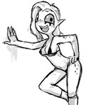 4_fingers bikini breasts clothed clothing female fingers freckles hair humanoid_pointy_ears leaning leaning_forward looking_at_viewer noseless not_furry open_mouth pointy_ears solo standing swimwear teeth two-piece_swimsuit itimu disney wander_over_yonder lord_dominator alien alien_humanoid humanoid 2015 monochrome