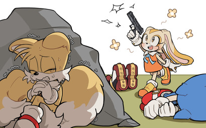 anthro blush bodily_fluids crying death female flower group gun hiding killing male male_death open_mouth plant ranged_weapon rock shaking smile sparkles tears trembling weapon young roastedgarlics2 sega sonic_the_hedgehog_(series) cream_the_rabbit miles_prower shadow_the_hedgehog sonic_the_hedgehog canid canine eulipotyphlan fox hedgehog lagomorph leporid mammal rabbit absurd_res hi_res