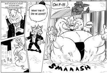 anthro back_wings belly big_belly big_butt bow_tie butt butt_crush butt_crushing claw_toes clothed clothed_anthro clothed_male clothing crater dialogue duo feet fully_clothed fully_clothed_anthro fully_clothed_male huge_belly huge_butt interrupted_speech irony larger_male male obese obese_anthro obese_male overweight overweight_anthro overweight_male size_difference smashing speech_bubble talons text thong toes underwear wings reagan700 crytus_(character) taiho avian bat bird chicken galliform mammal phasianid 2019 black_and_white comic english_text monochrome