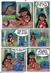2024 absurd_res alien anthro barefoot blush bodily_fluids child clothing collar comic dialogue disney dragging duo english_text experiment_(lilo_and_stitch) feet female hi_res human leash lilo_and_stitch lilo_pelekai male male/female mammal soulcentinel stitch_(lilo_and_stitch) sweat sweaty_face text toes young young_anthro young_female young_human