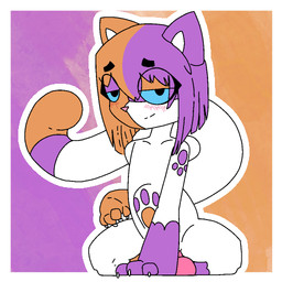 blue_sclera blush bulge claws dildo dipstick_tail eye_through_hair eyebrow_through_hair eyebrows female footprint fur hair hand_on_ground kneeling leaning_on_hand long_tail looking_at_viewer markings orange_body orange_fur orange_hair pawpads pawprint pawprint_(marking) pink_dildo purple_body purple_fur purple_hair sex_toy short_hair smile solo tail tail_markings thick_tail translucent translucent_hair vaginal white_body white_fur theenyface capcom monster_hunter cally_(theenyface) domestic_cat felid feline felis felyne lynian mammal palico 1:1 aliasing digital_drawing_(artwork) digital_media_(artwork) flat_colors