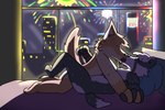 anthro bed bedroom bodily_fluids cum detailed_background duo eyes_closed furniture genital_fluids hand_holding holidays inside kissing male night pillow sex max_thewolfy new_year new_year_2024 badger canid canine canis coyote mammal mustelid musteline 2024 hi_res