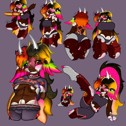 anatomy anatomy_study anthro art_study big_breasts breasts cleavage clothed clothing color_study crop_top curvy_figure female female_anthro fluffy fluffy_tail gradient_hair hair horn long_hair multicolored_hair multiple_angles navel practice_sheet shirt solo tail thick_thighs topwear wide_hips ravyn_pain absurd_res digital_media_(artwork) full-length_portrait hi_res model_sheet portrait