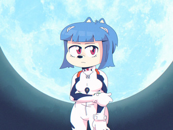 5_fingers accessory aged_up anthro bangs black_eyebrows black_nose blue_bodysuit blue_clothing blue_ears blue_hair blue_skinsuit bodysuit clothed clothed_anthro clothed_female clothing eyebrows eyelashes female female_anthro fingers front_view full_moon fur hair hair_accessory moon mouth_closed multicolored_bodysuit multicolored_clothing multicolored_skinsuit night orange_bodysuit orange_clothing orange_skinsuit outside plugsuit pointy_ears prick_ears pupils red_eyes skinsuit snout solo standing tan_body tan_fur tan_inner_ear tight_clothing white_bodysuit white_clothing white_skinsuit mysticcoop kunshikter neon_genesis_evangelion tasqyn_studio rei_ayanami sulu_(kunshikter) canid canine mammal 2025 4:3 crossover hi_res