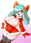 3_fingers absurd_res big_breasts big_butt blush breasts butt christmas clothing costume female fingers generation_3_pokemon hi_res holidays huge_breasts humanoid kirlia legwear lucyfercomic nintendo not_furry pokemon pokemon_(species) rui_(sugaru) santa_costume simple_background smile solo stockings thick_thighs wide_hips