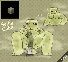 anal anal_masturbation anthro balls belly black_eyes bodily_fluids butt dildo dildo_sitting ejaculation end_rod foreskin genitals male masturbation musk nipples penetration penis sex_toy solo spiked_penis spikes spikes_(anatomy) sweat sweaty_butt tail yellow_body kurozz microsoft minecraft mojang xbox_game_studios goo_creature humanoid slime_(minecraft) sulfur_cube_(minecraft) hi_res