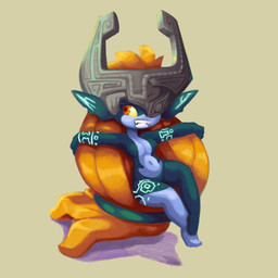 breasts fangs featureless_breasts featureless_crotch female pointy_ears simple_background sitting smile solo tan_background teeth shadowhawx95 nintendo the_legend_of_zelda twilight_princess midna humanoid imp twili 1:1 2026 absurd_res hi_res