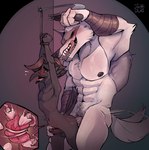 abdominal_bulge abs anal anal_penetration anthro arm_tuft arm_wrapping arm_wraps arms_above_head arms_tied balls bangs bdsm beak big_dom_small_sub black_body black_feathers blush bodily_fluids bondage bound brown_hair cheek_tuft chest_tuft dominant dominant_male duo elbow_tuft erection eye_roll eyebrows facial_markings facial_tuft fangs feathers femboy fluffy fluffy_tail from_behind_position fur fuzzy genital_fluids genitals hair half-closed_eyes hand_on_leg hand_on_thigh hands_tied head_markings holding_object holding_weapon humanoid_genitalia humanoid_penis impregnation knife_play licking licking_lips licking_own_lips looking_pleasured male male/male male_impregnation markings mask_(marking) motion_lines muscular muscular_anthro muscular_male narrowed_eyes navel nipples nude open_mouth open_smile ovum pecs penetration penis precum pregnant pregnant_male raised_arm red_eyes restrained restrained_arms restraints rope rope_bondage sex sickle simple_background size_difference skinny smile sperm_cell sperm_dominating_ovum squeezing_ovum standing standing_sex submissive submissive_male tail tail_feathers tail_motion tailwag teeth thrust_lines thrusting tied_to_weapon tongue tongue_out tuft waist_grab wall_(structure) weapon white_body white_fur wrapped_arms wraps jacqui_clk dreamworks puss_in_boots_(franchise) corvus_(corvuscantum) death_(puss_in_boots) avian bird canid canine canis corvid corvus_(genus) crow mammal oscine passerine wolf hi_res