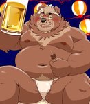 alcohol anthro asian_clothing beer belly beverage big_belly black_nose blush brown_body bulge clothing drunk east_asian_clothing fundoshi green_eyes japanese_clothing kemono male moobs navel night nipples outside overweight overweight_male sitting solo substance_intoxication underwear white_clothing white_fundoshi white_underwear meg_hoi lifewonders live_a_hero goro_(live_a_hero) bear mammal 2023