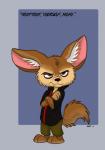 anthro big_head biped black_nose bottomwear brown_body brown_eyes brown_fur clothed clothing crossed_arms fully_clothed fur male pants shirt solo standing topwear lilifox disney zootopia finnick_(zootopia) canid canine fennec_fox fox mammal true_fox 2016