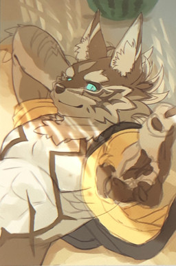abs anthro clothed clothing countershading food fruit fur green_eyes male melon muscular muscular_male pecs plant solo biri lifewonders tokyo_afterschool_summoners seth_(tas) canid canine canis jackal mammal digital_media_(artwork) digital_painting_(artwork) hi_res painting_(artwork)